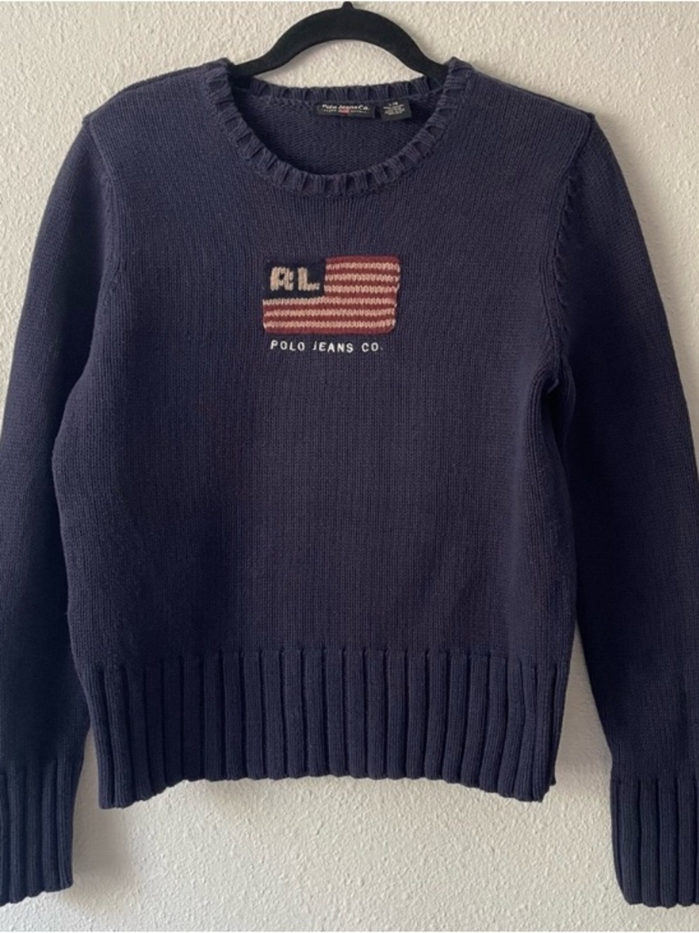 Vintage 90’s Polo by Ralph Lauren Navy Crewneck Sweater with Flag